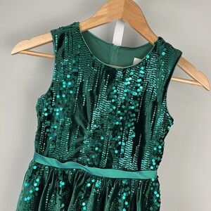 Girls Rare Editions Party Dress Size 8‎ Green Velvet Sequin Christmas Holiday